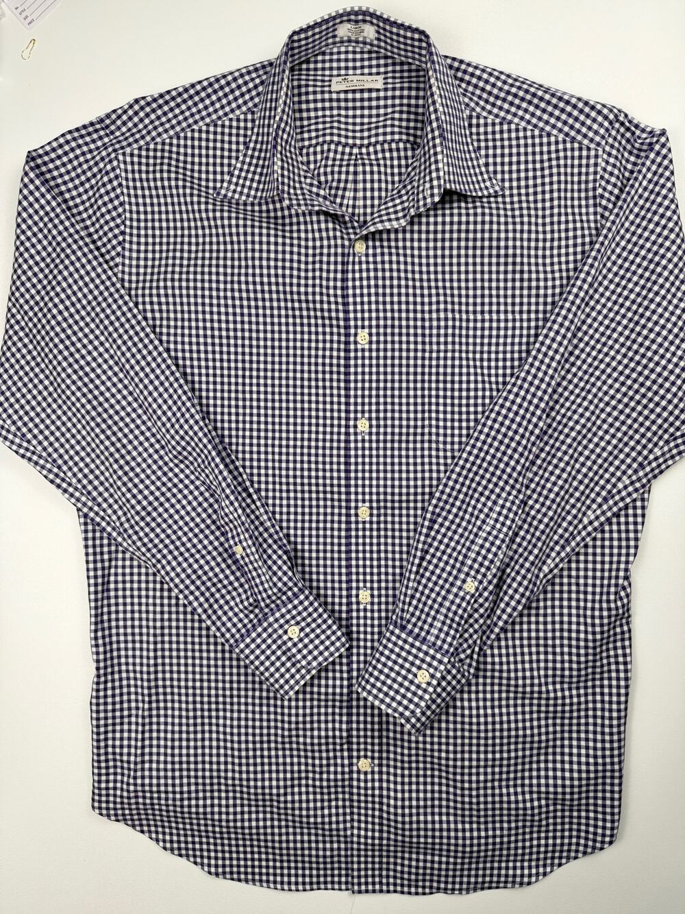Peter Millar Nanoluxe Mens L Purple White Gingham Long Sleeve Shirt
